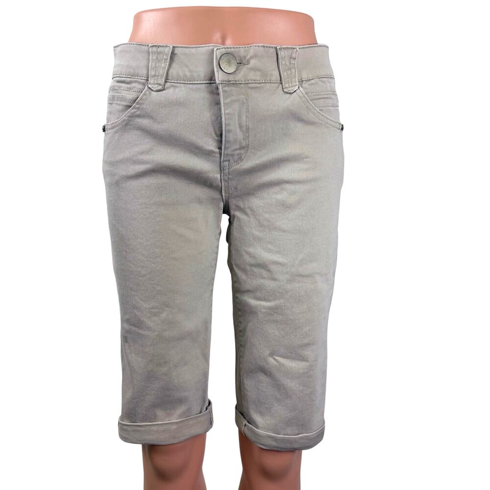 Democracy Ab Solution Khaki Tan Bermuda Shorts Jeans fit roll cuffs - Picture 2 of 16